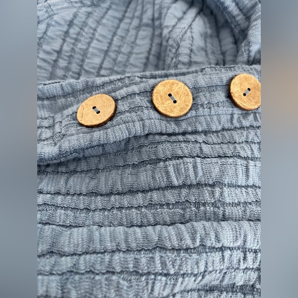 Soft Surroundings Goldie Blue Stretch Crinkle Tunic Blouse Button Back Women’s - Picture 6 of 9